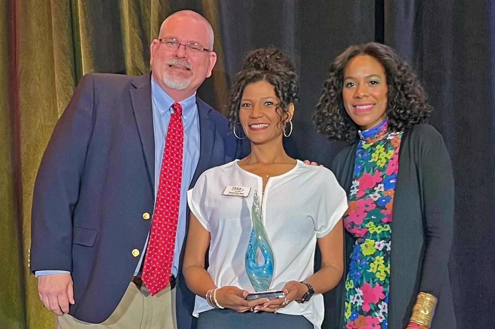 Hairgrove Elementary School art teacher Gretchen Bell-Young, middle, was named the 2023 Texas Art Educator of the Year.